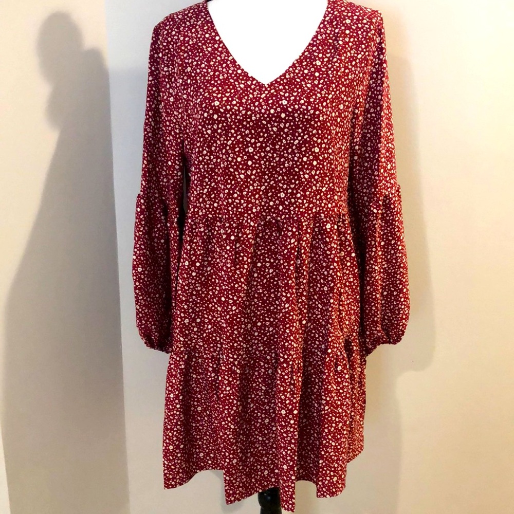 V-Neck Long-sleeve Midi Dress